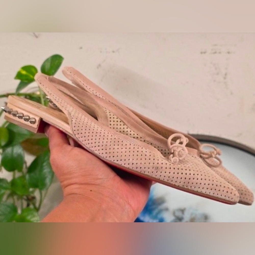 Christian Louboutin HALL SLING Spike Studded Heel Suede Flat Sandals Shoes - Picture 9 of 10